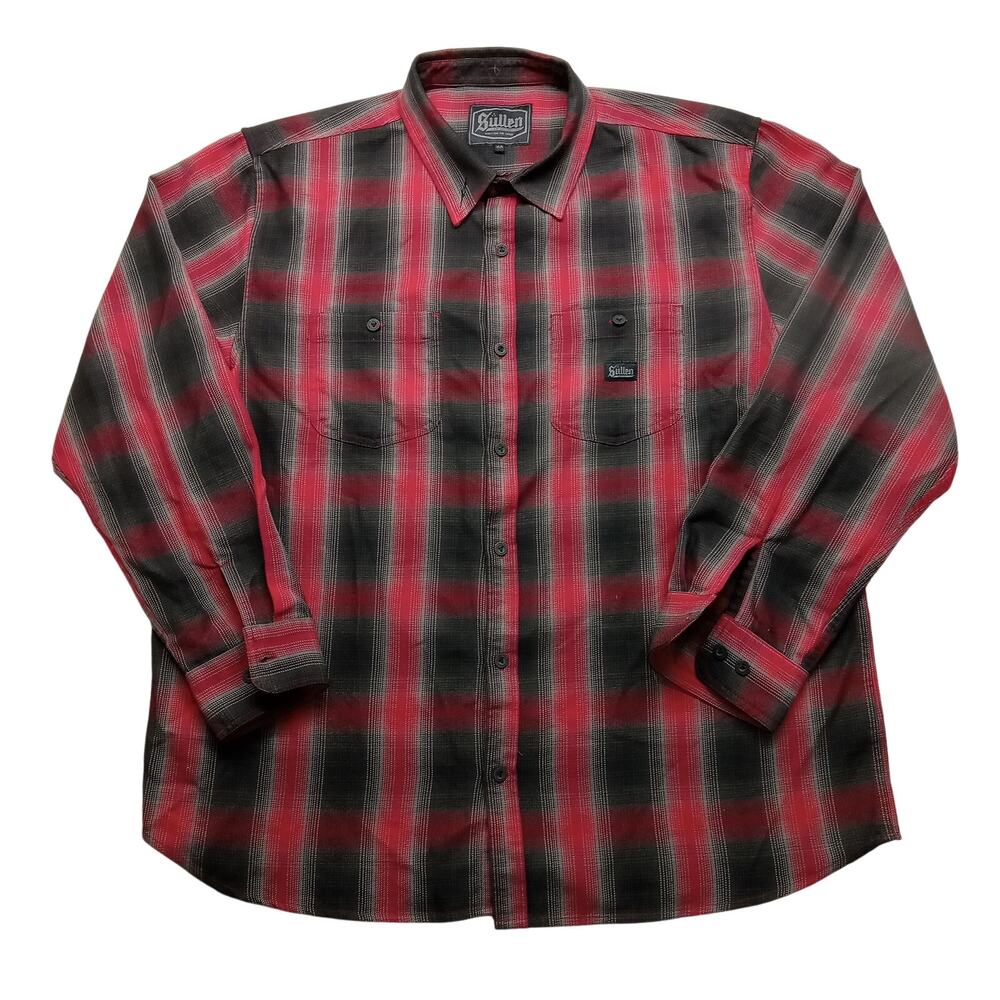 Sullen Flannel Shirt 2XL Men's Art Collective Long Sleeve Button Up Red Plaid